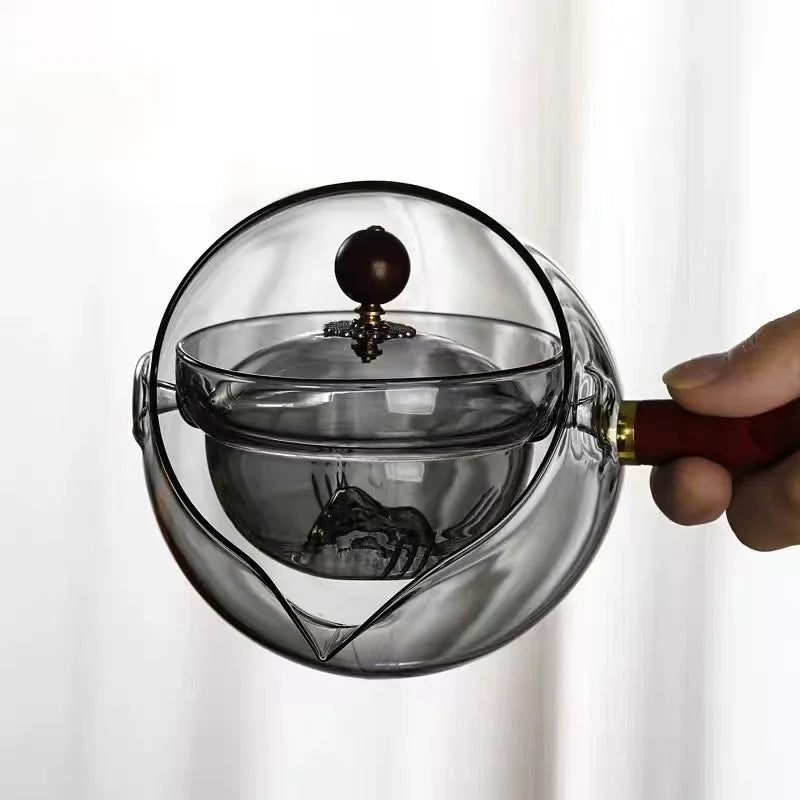 Double-Wall Glass Teapot with Wooden Handle