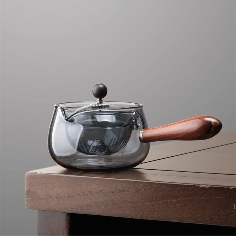 Double-Wall Glass Teapot with Wooden Handle