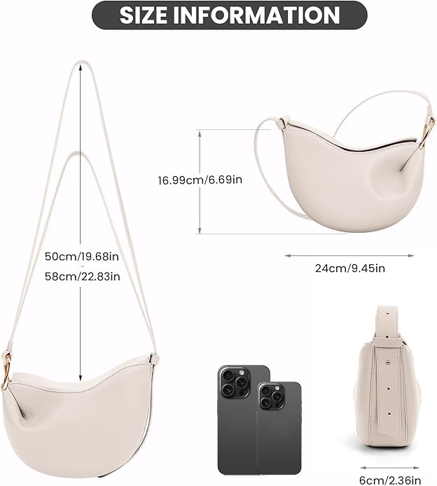 VOSTEVAS Crescent Bag for Women Leather Dumpling Bag Designer Shoulder Crossbody Bag Casual Handbag for Travel Working