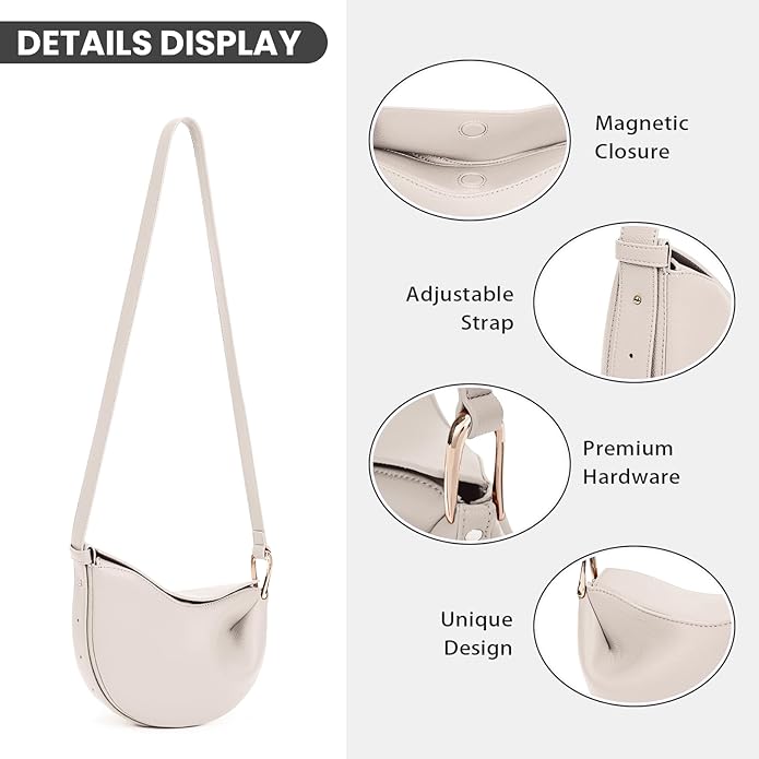 VOSTEVAS Crescent Bag for Women Leather Dumpling Bag Designer Shoulder Crossbody Bag Casual Handbag for Travel Working