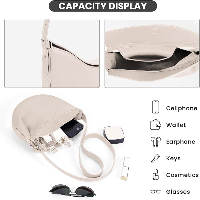 VOSTEVAS Crescent Bag for Women Leather Dumpling Bag Designer Shoulder Crossbody Bag Casual Handbag for Travel Working