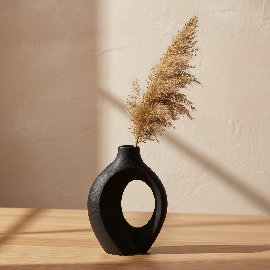 Black ceramic vase editorial lifestyle shot
