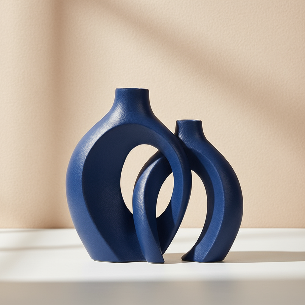 Blue ceramic vases with natural lighting