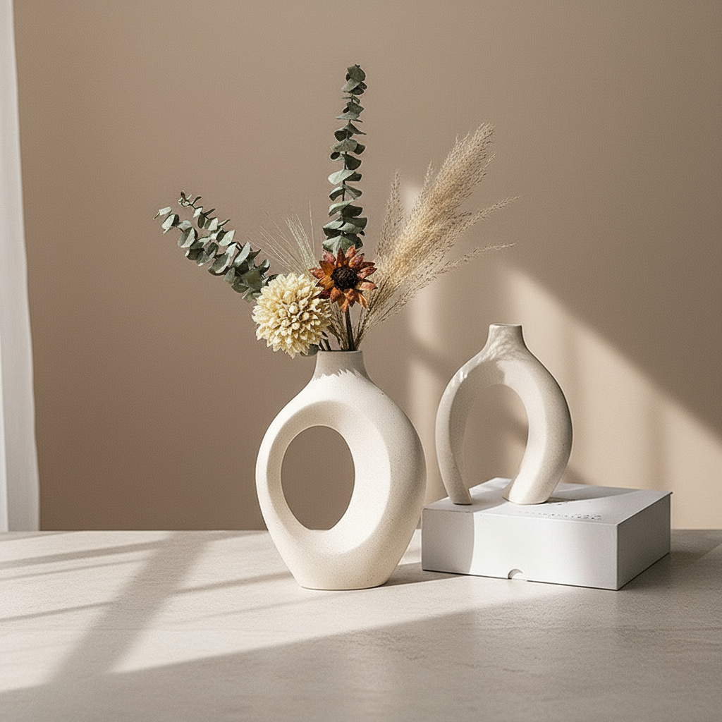 Ceramic vases with minimal styling - editorial aesthetic