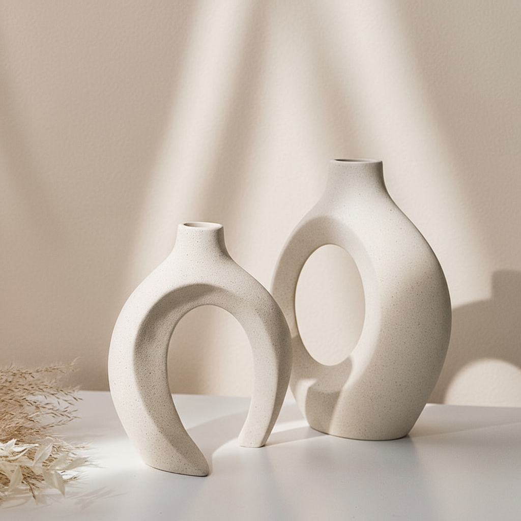 Ceramic vases with natural lighting and minimal styling