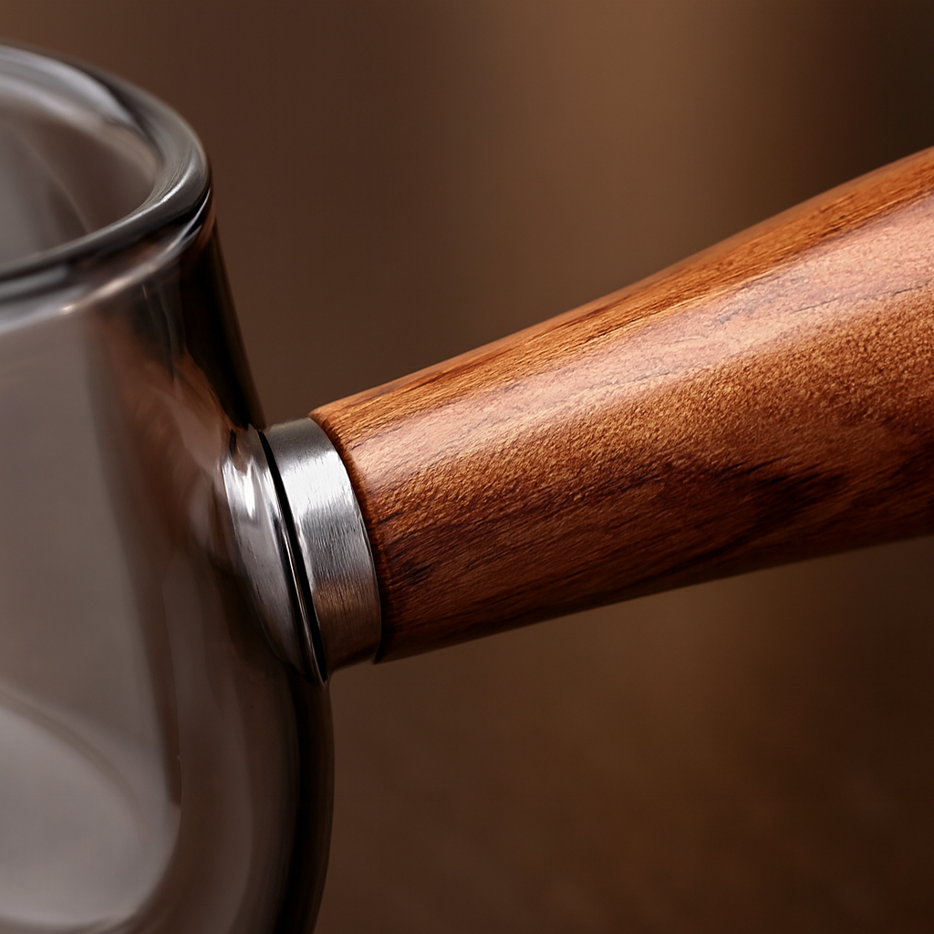 Double-Wall Glass Teapot with Wooden Handle