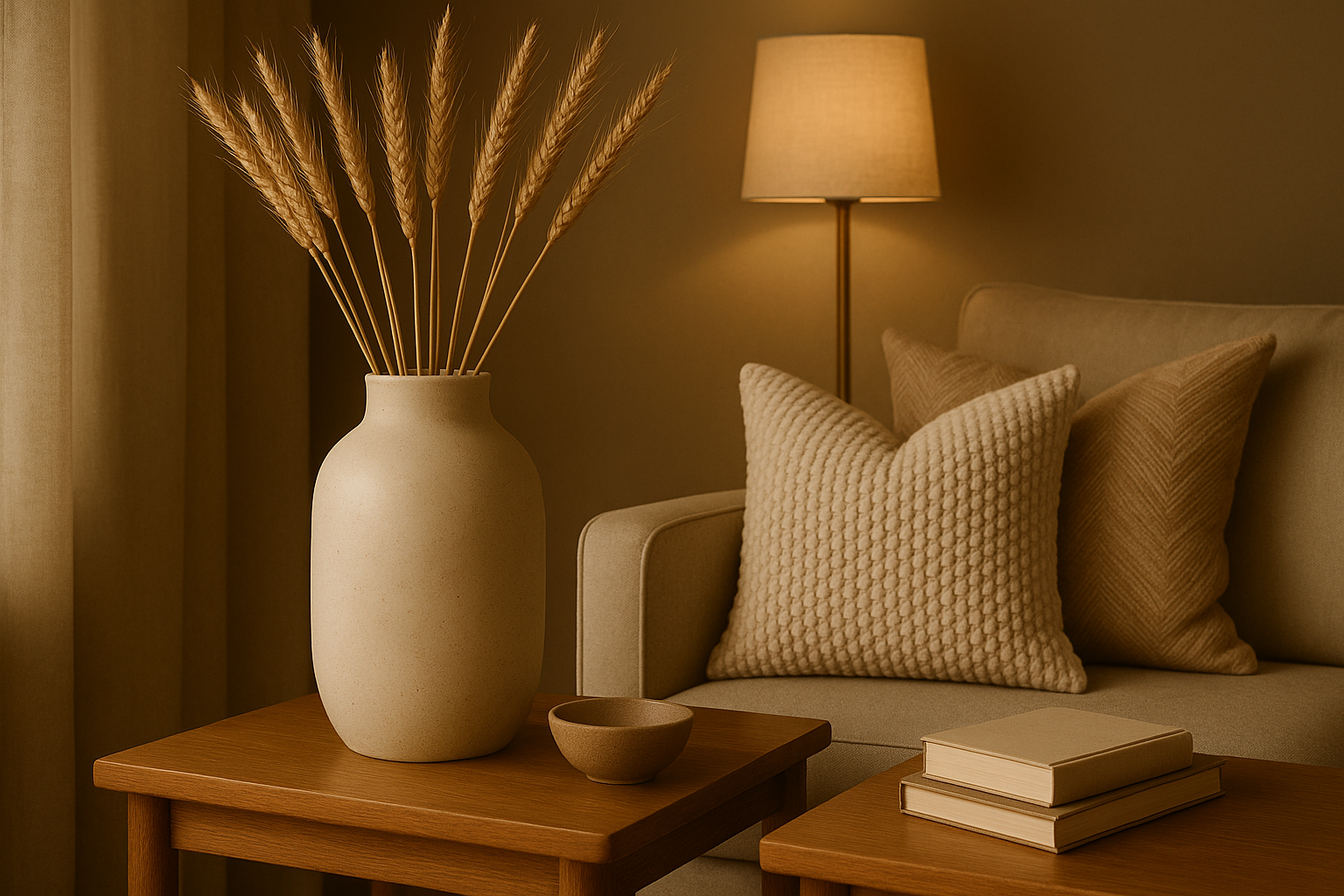 Handcrafted ceramic vase in living room setting