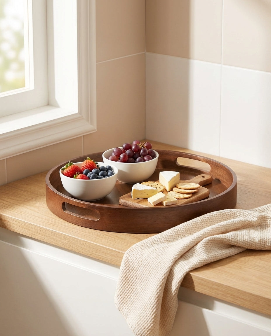 Natural Bamboo Serving Tray with Handles