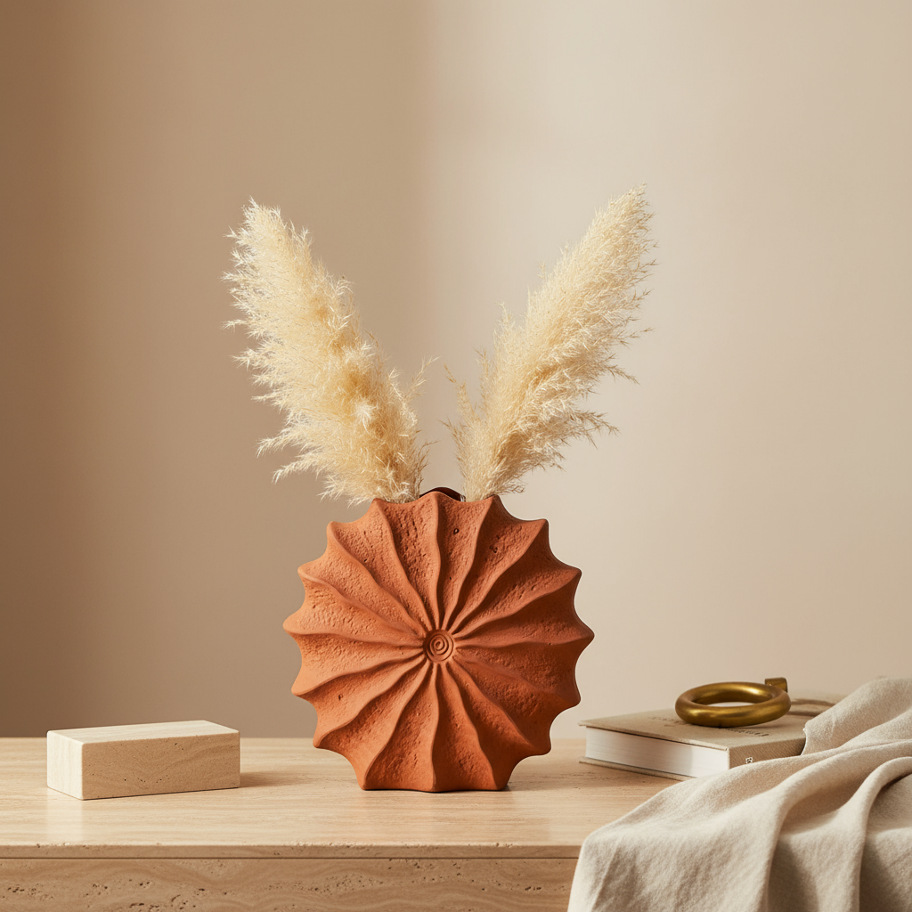 Minimalist luxury vase styling with warm neutrals