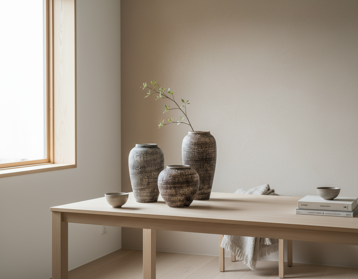 Modern artisan ceramic vessels with Japanese-Nordic aesthetic
