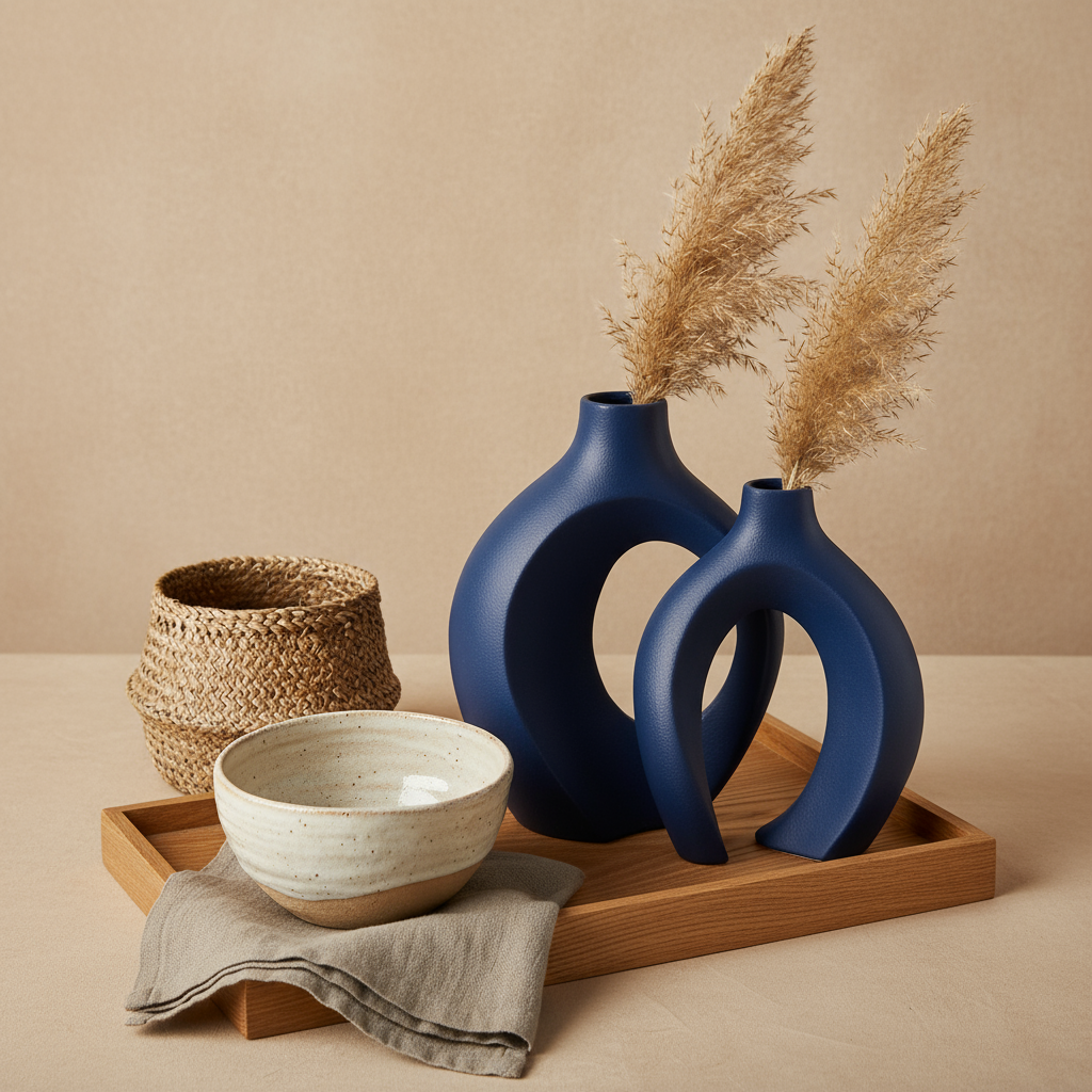 Navy blue ceramic vase artisan collection styling