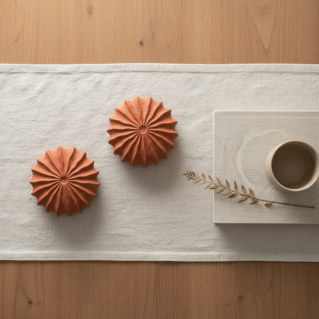 Overhead flat-lay of terracotta vases