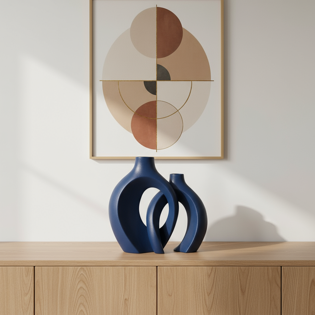 Sculptural vase with geometric art