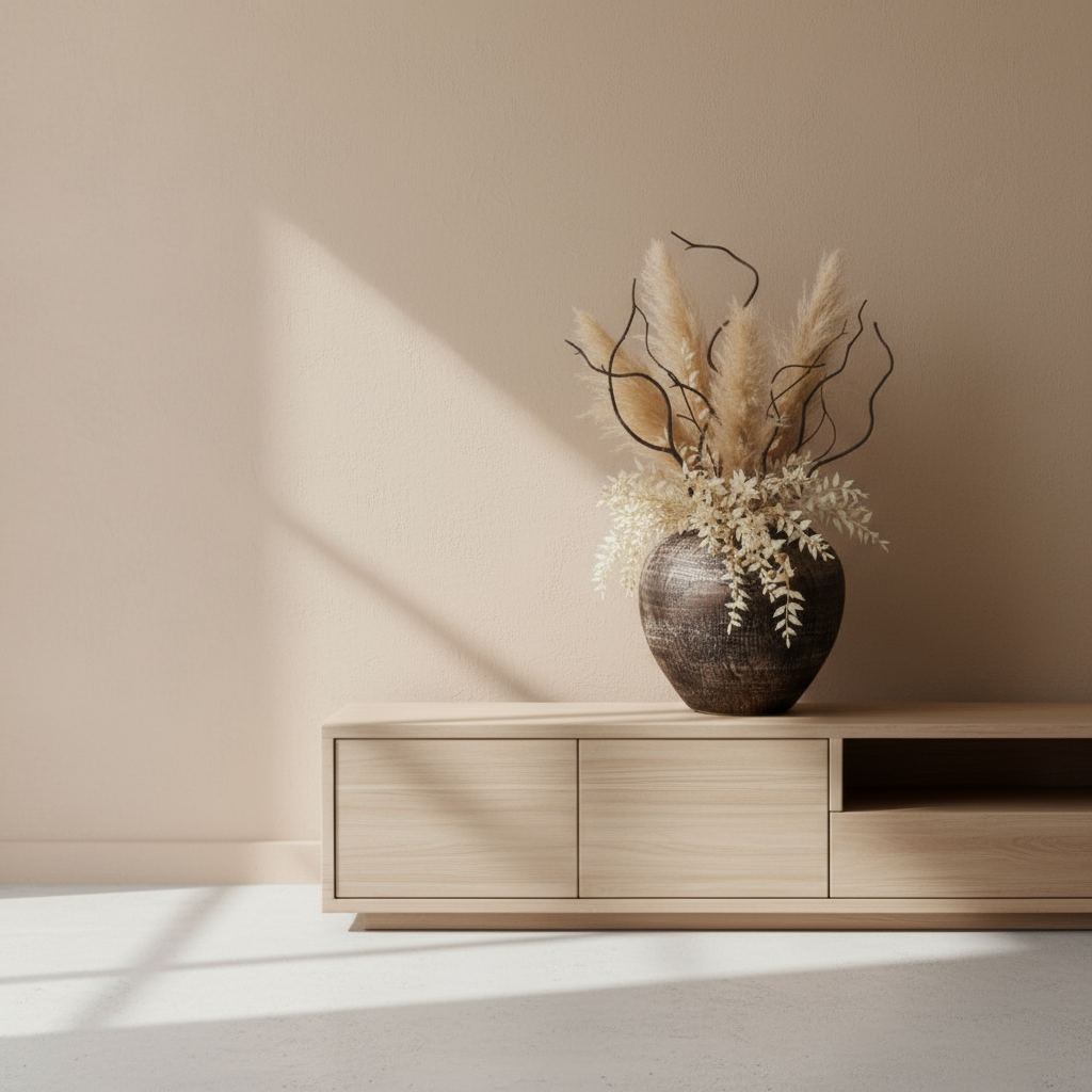 Seasonal botanical arrangement with beige background