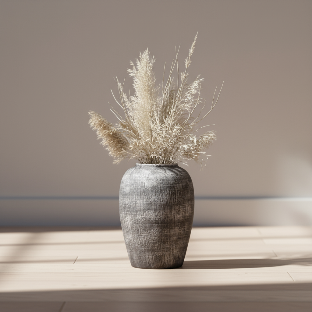 Small Round Weathered Earth Ceramic Floor Vase