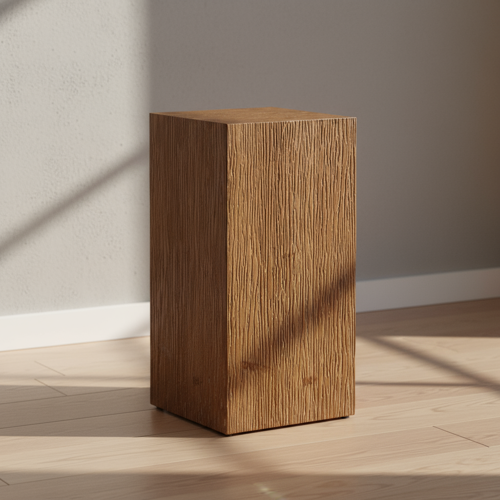 Tall textured wood side table minimalist photography