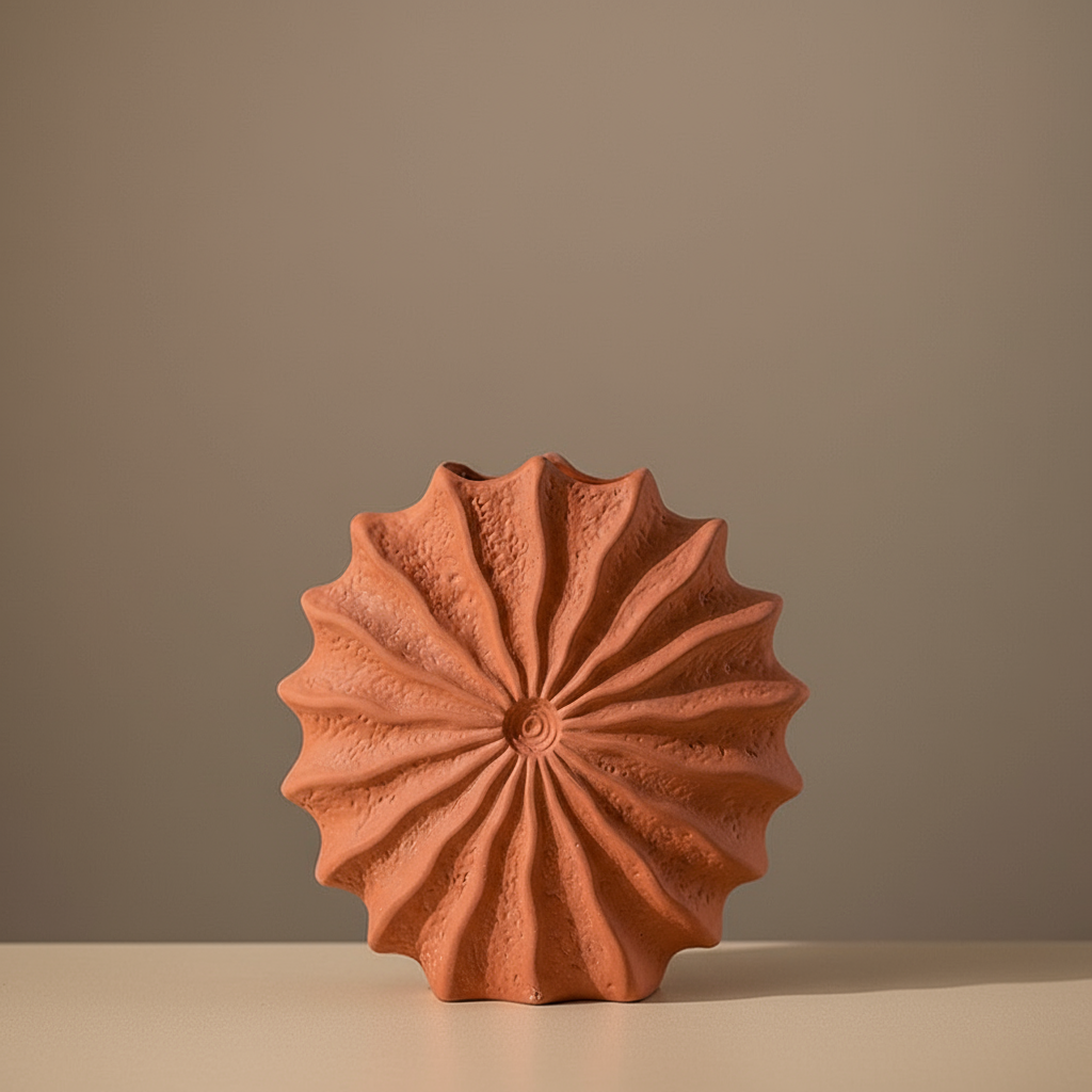 Terracotta vase in beige setting